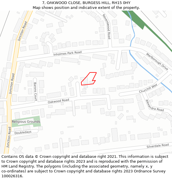 7, OAKWOOD CLOSE, BURGESS HILL, RH15 0HY: Location map and indicative extent of plot