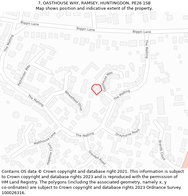7, OASTHOUSE WAY, RAMSEY, HUNTINGDON, PE26 1SB: Location map and indicative extent of plot