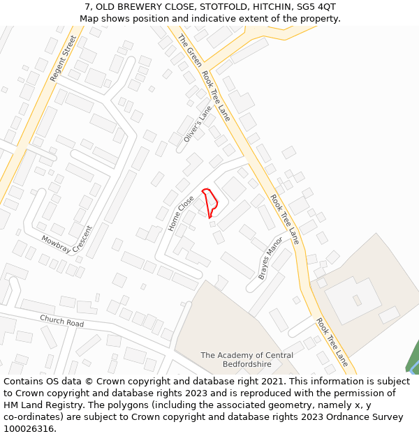 7, OLD BREWERY CLOSE, STOTFOLD, HITCHIN, SG5 4QT: Location map and indicative extent of plot