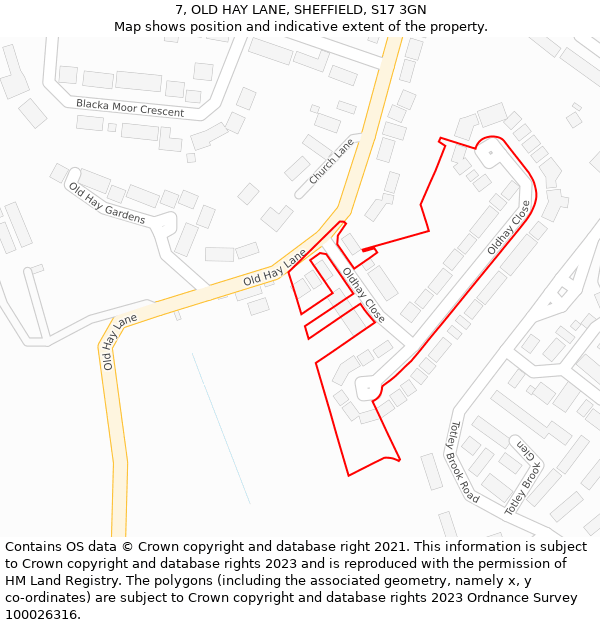 7, OLD HAY LANE, SHEFFIELD, S17 3GN: Location map and indicative extent of plot