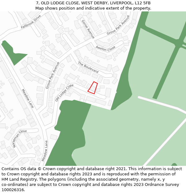 7, OLD LODGE CLOSE, WEST DERBY, LIVERPOOL, L12 5FB: Location map and indicative extent of plot