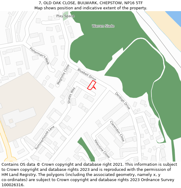 7, OLD OAK CLOSE, BULWARK, CHEPSTOW, NP16 5TF: Location map and indicative extent of plot