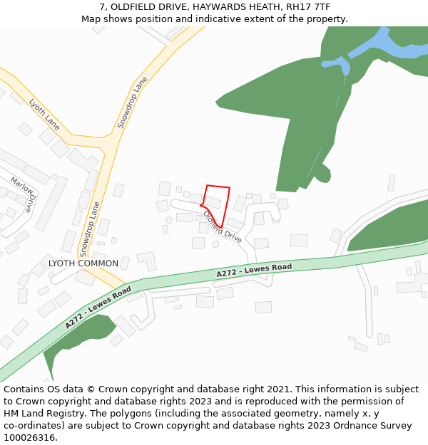 7, OLDFIELD DRIVE, HAYWARDS HEATH, RH17 7TF: Location map and indicative extent of plot