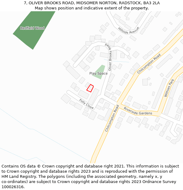 7, OLIVER BROOKS ROAD, MIDSOMER NORTON, RADSTOCK, BA3 2LA: Location map and indicative extent of plot