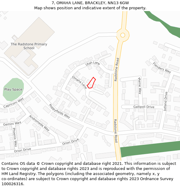 7, OMAHA LANE, BRACKLEY, NN13 6GW: Location map and indicative extent of plot