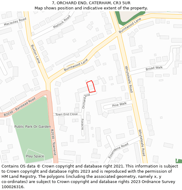 7, ORCHARD END, CATERHAM, CR3 5UR: Location map and indicative extent of plot