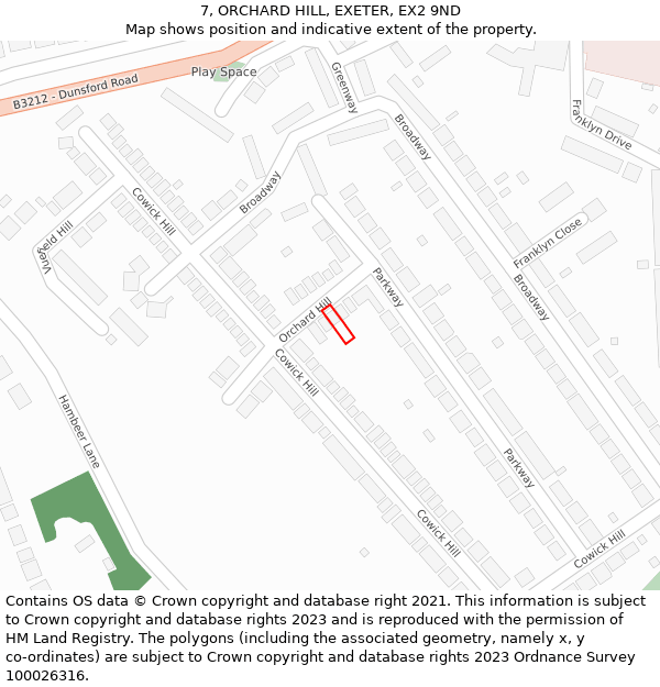 7, ORCHARD HILL, EXETER, EX2 9ND: Location map and indicative extent of plot