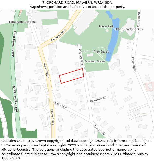 7, ORCHARD ROAD, MALVERN, WR14 3DA: Location map and indicative extent of plot