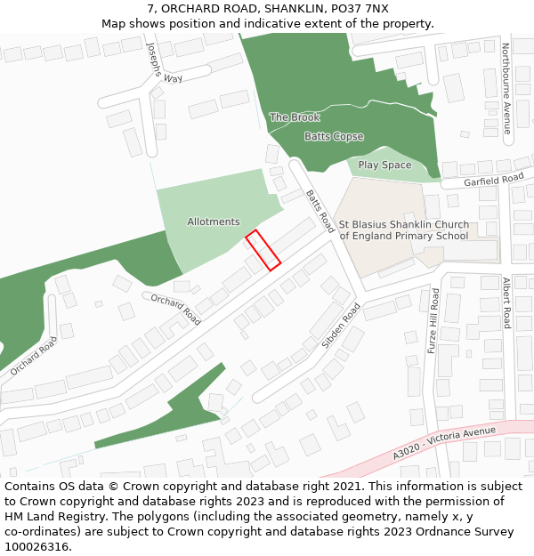 7, ORCHARD ROAD, SHANKLIN, PO37 7NX: Location map and indicative extent of plot