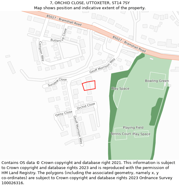 7, ORCHID CLOSE, UTTOXETER, ST14 7SY: Location map and indicative extent of plot