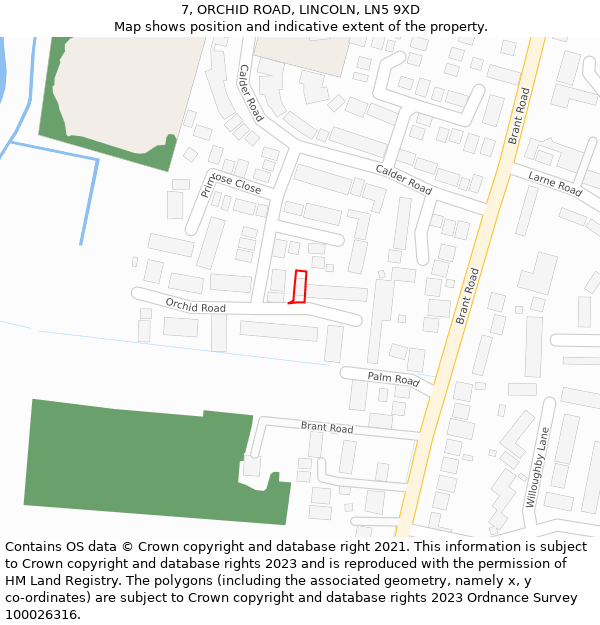 7, ORCHID ROAD, LINCOLN, LN5 9XD: Location map and indicative extent of plot