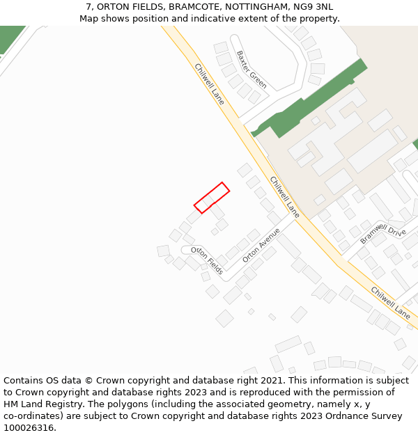 7, ORTON FIELDS, BRAMCOTE, NOTTINGHAM, NG9 3NL: Location map and indicative extent of plot