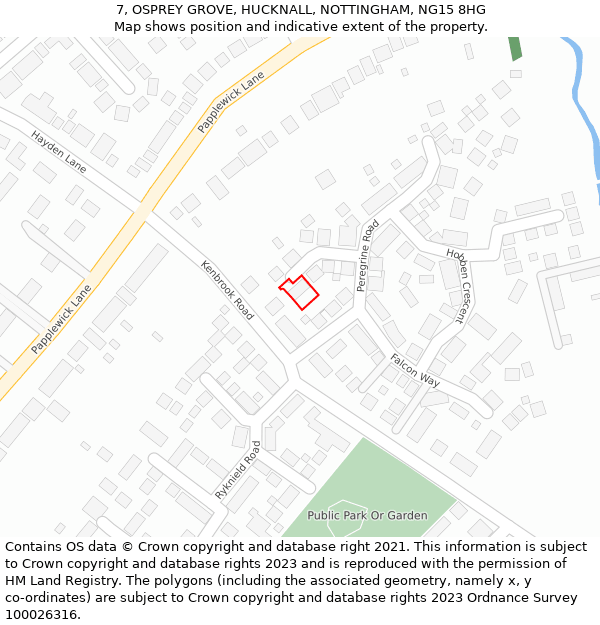 7, OSPREY GROVE, HUCKNALL, NOTTINGHAM, NG15 8HG: Location map and indicative extent of plot