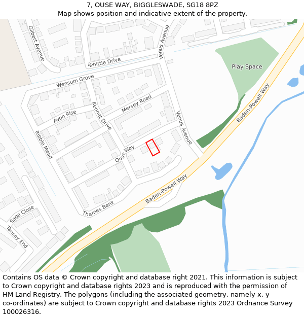 7, OUSE WAY, BIGGLESWADE, SG18 8PZ: Location map and indicative extent of plot