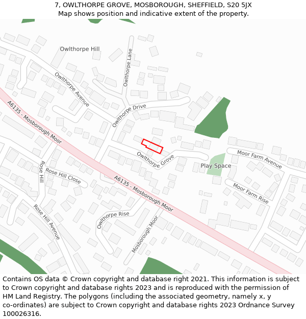 7, OWLTHORPE GROVE, MOSBOROUGH, SHEFFIELD, S20 5JX: Location map and indicative extent of plot