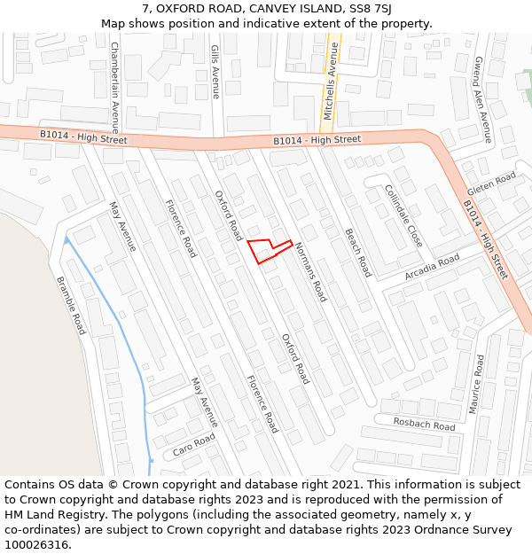 7, OXFORD ROAD, CANVEY ISLAND, SS8 7SJ: Location map and indicative extent of plot