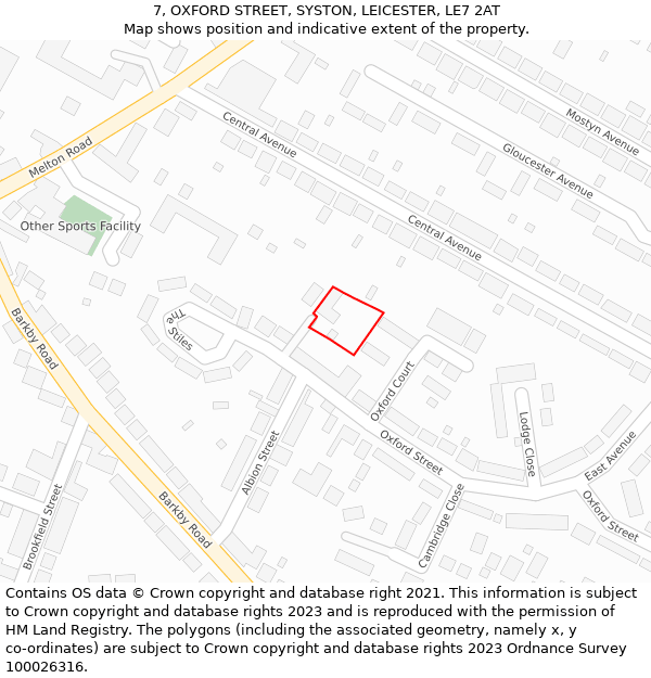 7, OXFORD STREET, SYSTON, LEICESTER, LE7 2AT: Location map and indicative extent of plot