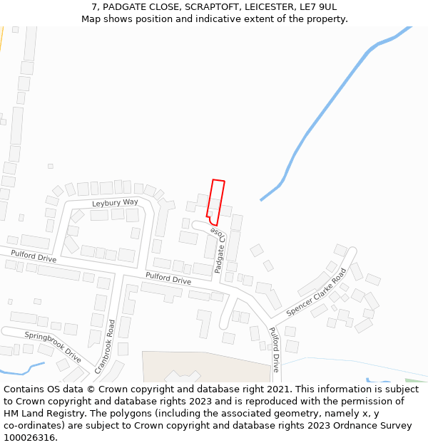 7, PADGATE CLOSE, SCRAPTOFT, LEICESTER, LE7 9UL: Location map and indicative extent of plot