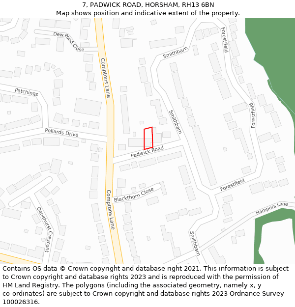 7, PADWICK ROAD, HORSHAM, RH13 6BN: Location map and indicative extent of plot