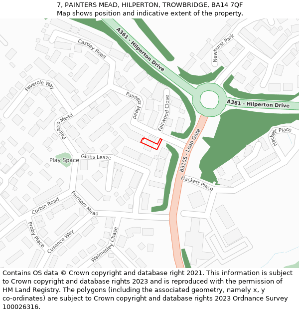 7, PAINTERS MEAD, HILPERTON, TROWBRIDGE, BA14 7QF: Location map and indicative extent of plot