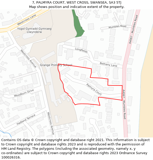 7, PALMYRA COURT, WEST CROSS, SWANSEA, SA3 5TJ: Location map and indicative extent of plot