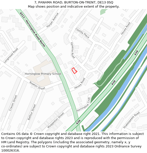 7, PANAMA ROAD, BURTON-ON-TRENT, DE13 0SQ: Location map and indicative extent of plot