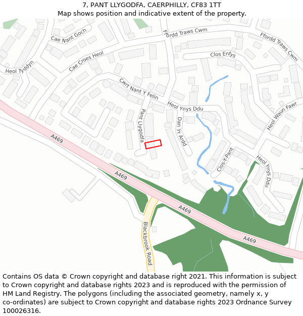 7, PANT LLYGODFA, CAERPHILLY, CF83 1TT: Location map and indicative extent of plot