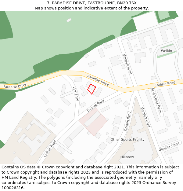 7, PARADISE DRIVE, EASTBOURNE, BN20 7SX: Location map and indicative extent of plot