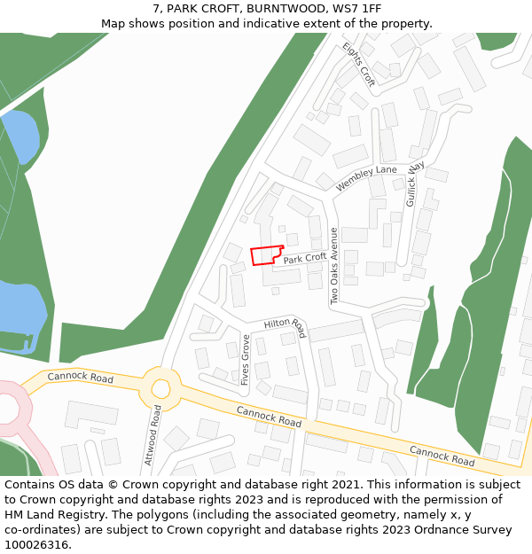 7, PARK CROFT, BURNTWOOD, WS7 1FF: Location map and indicative extent of plot
