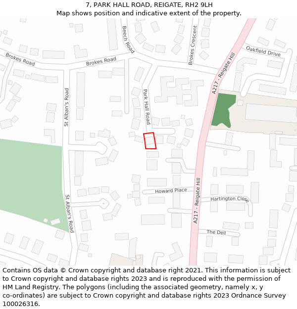 7, PARK HALL ROAD, REIGATE, RH2 9LH: Location map and indicative extent of plot