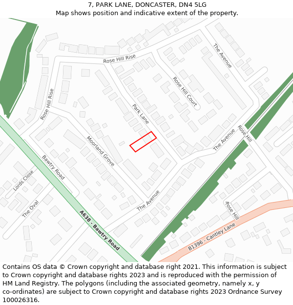 7, PARK LANE, DONCASTER, DN4 5LG: Location map and indicative extent of plot