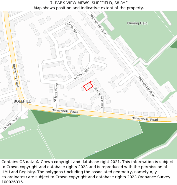 7, PARK VIEW MEWS, SHEFFIELD, S8 8AF: Location map and indicative extent of plot