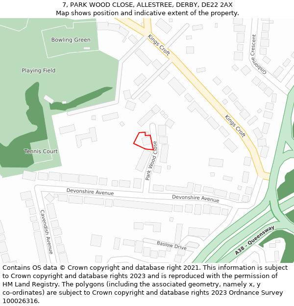 7, PARK WOOD CLOSE, ALLESTREE, DERBY, DE22 2AX: Location map and indicative extent of plot