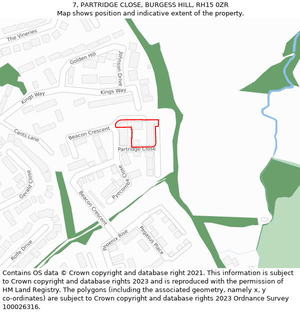 7, PARTRIDGE CLOSE, BURGESS HILL, RH15 0ZR: Location map and indicative extent of plot