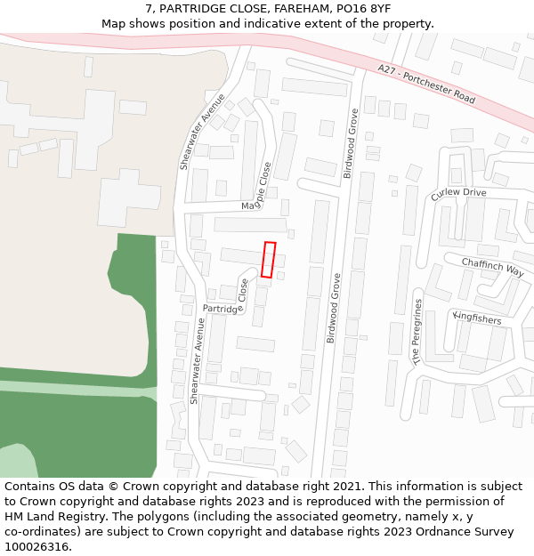 7, PARTRIDGE CLOSE, FAREHAM, PO16 8YF: Location map and indicative extent of plot