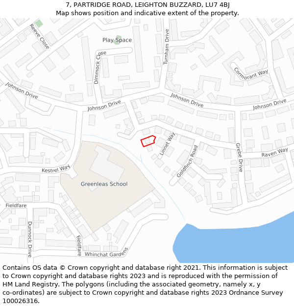 7, PARTRIDGE ROAD, LEIGHTON BUZZARD, LU7 4BJ: Location map and indicative extent of plot