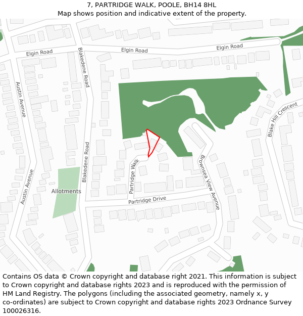 7, PARTRIDGE WALK, POOLE, BH14 8HL: Location map and indicative extent of plot