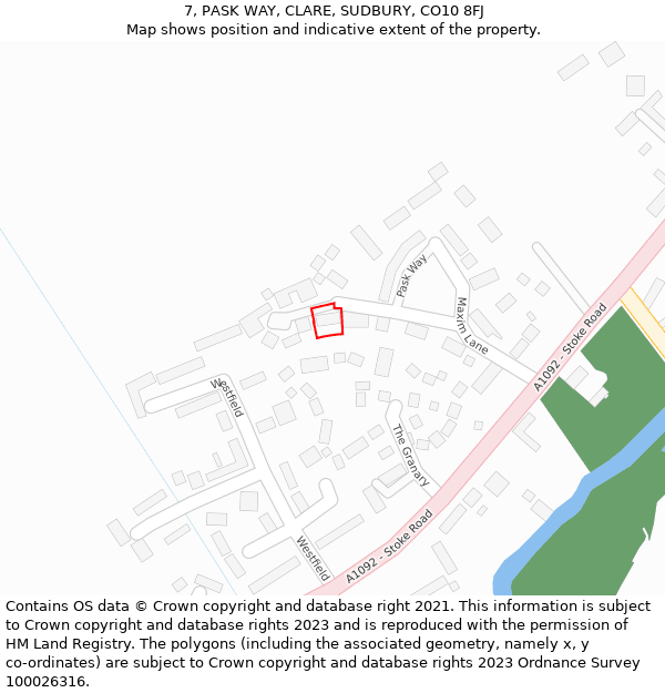 7, PASK WAY, CLARE, SUDBURY, CO10 8FJ: Location map and indicative extent of plot