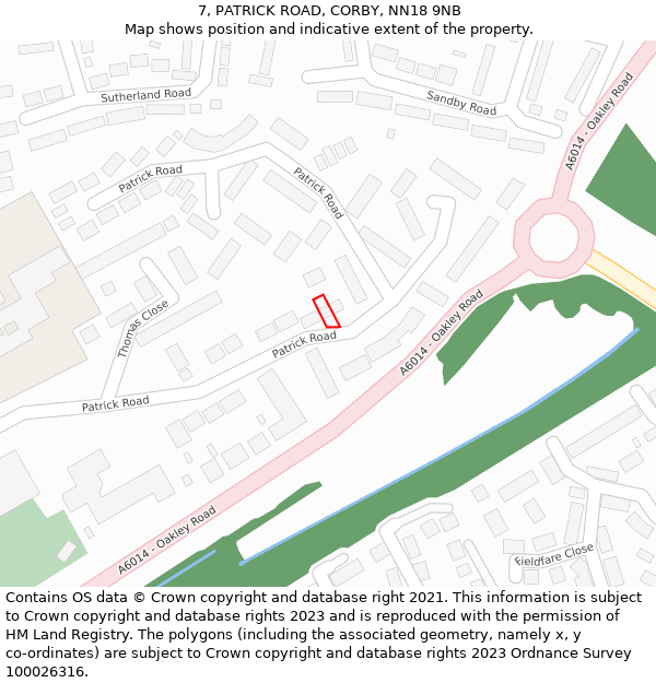 7, PATRICK ROAD, CORBY, NN18 9NB: Location map and indicative extent of plot
