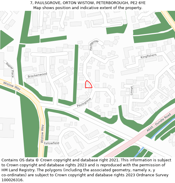 7, PAULSGROVE, ORTON WISTOW, PETERBOROUGH, PE2 6YE: Location map and indicative extent of plot