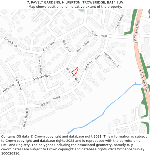 7, PAVELY GARDENS, HILPERTON, TROWBRIDGE, BA14 7LW: Location map and indicative extent of plot