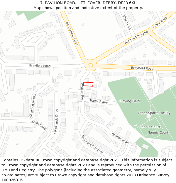 7, PAVILION ROAD, LITTLEOVER, DERBY, DE23 6XL: Location map and indicative extent of plot