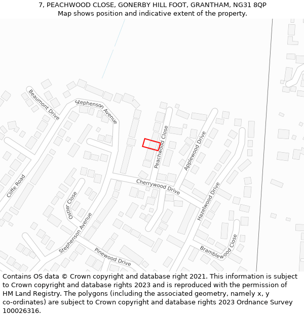 7, PEACHWOOD CLOSE, GONERBY HILL FOOT, GRANTHAM, NG31 8QP: Location map and indicative extent of plot