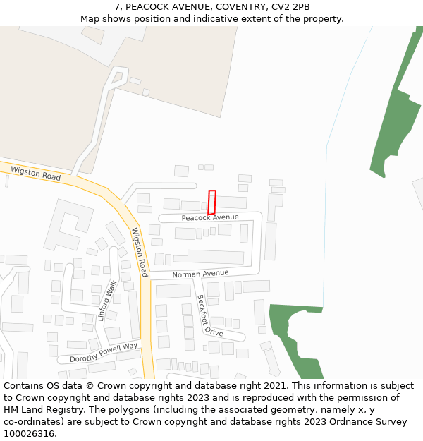 7, PEACOCK AVENUE, COVENTRY, CV2 2PB: Location map and indicative extent of plot