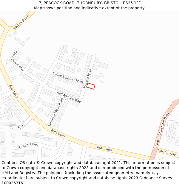 7, PEACOCK ROAD, THORNBURY, BRISTOL, BS35 1FF: Location map and indicative extent of plot