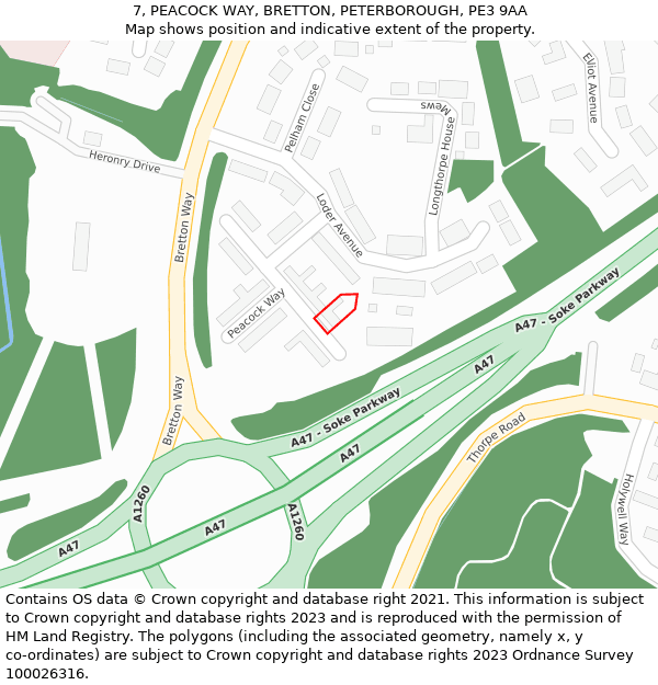7, PEACOCK WAY, BRETTON, PETERBOROUGH, PE3 9AA: Location map and indicative extent of plot