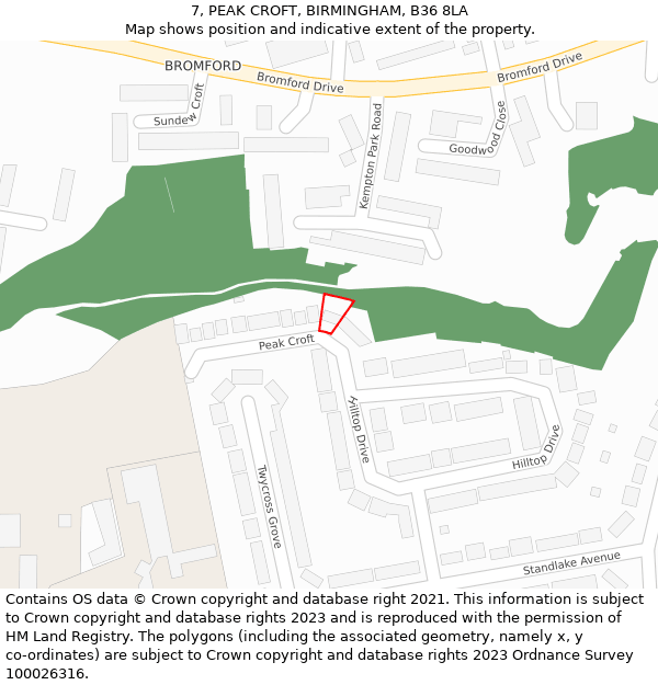 7, PEAK CROFT, BIRMINGHAM, B36 8LA: Location map and indicative extent of plot