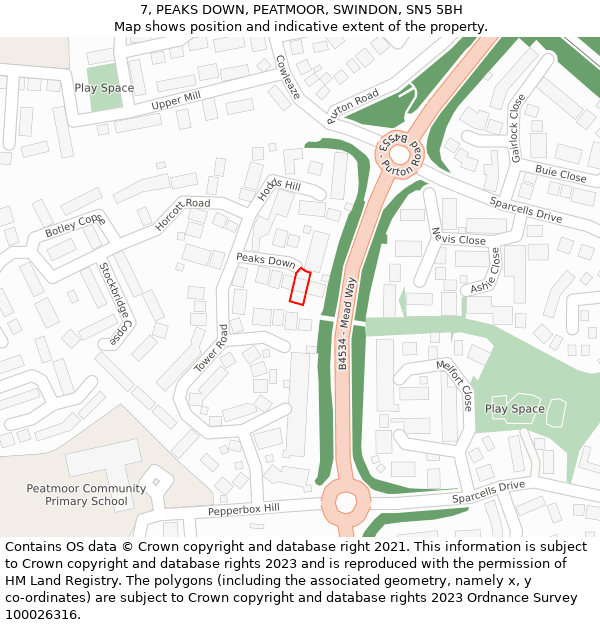 7, PEAKS DOWN, PEATMOOR, SWINDON, SN5 5BH: Location map and indicative extent of plot