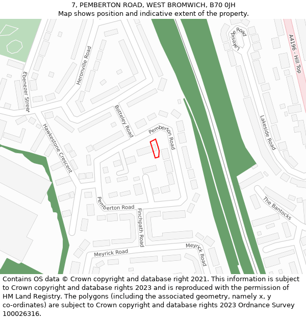 7, PEMBERTON ROAD, WEST BROMWICH, B70 0JH: Location map and indicative extent of plot
