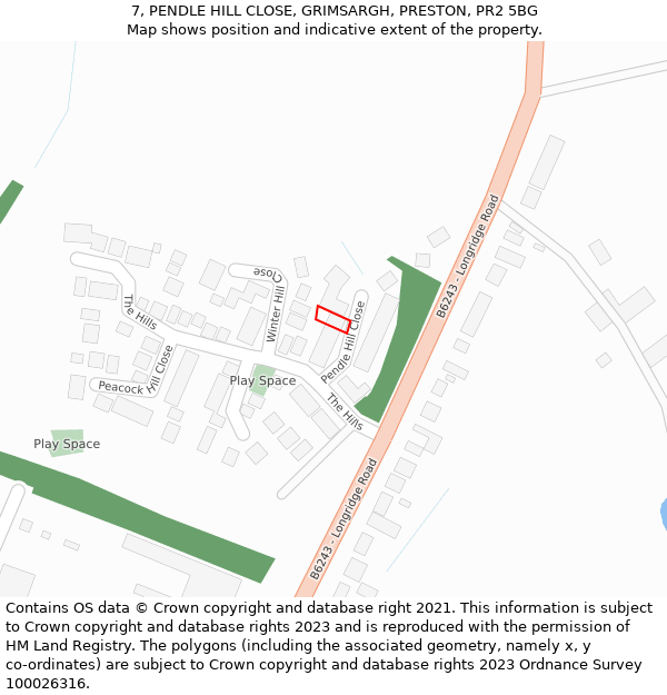 7, PENDLE HILL CLOSE, GRIMSARGH, PRESTON, PR2 5BG: Location map and indicative extent of plot
